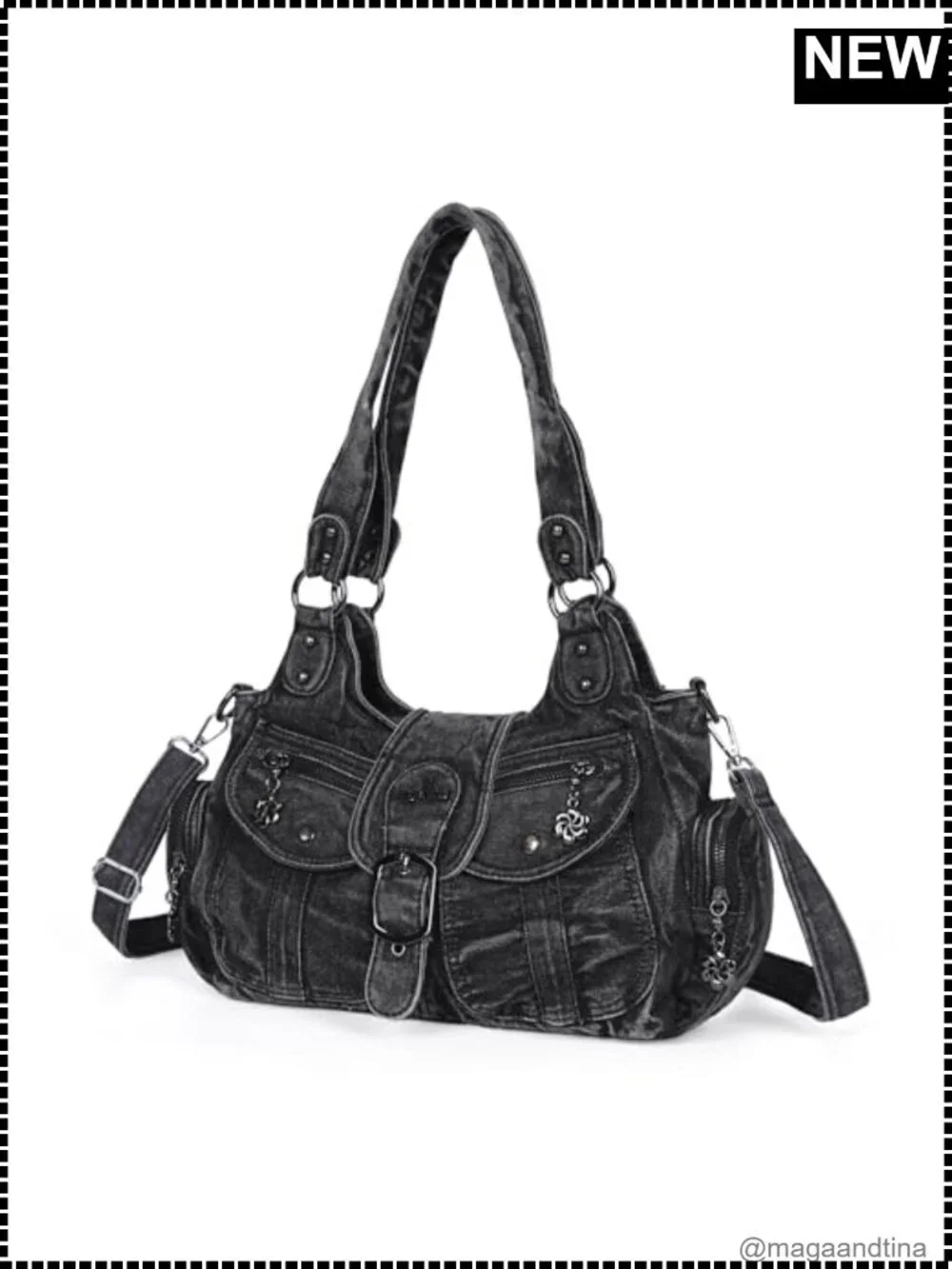 Vegan Leather Hobo Shoulder Bag with Crossbody Strap Multi-Pocket Tote